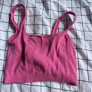 Pink cropped shirt, worn